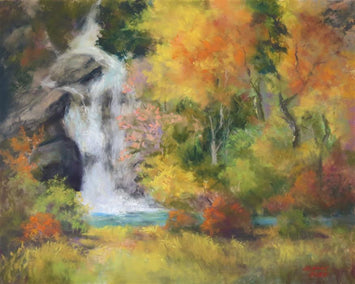 pastel artwork by Joanie Ford titled Hidden Forest Falls