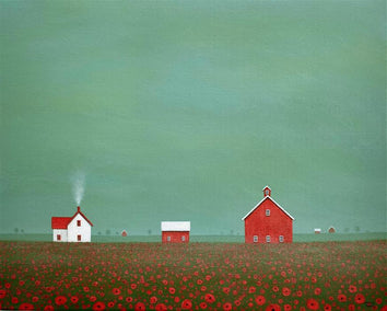 acrylic painting by Sharon France titled Overcast Sky over the Poppy Farm