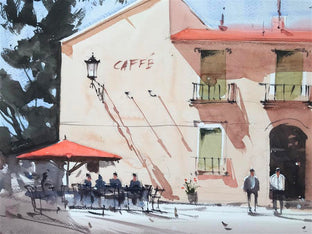 The Cafe in Shade by Swarup Dandapat |   Closeup View of Artwork 