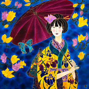 mixed media artwork by Yelena Sidorova titled Japanese Girl in Iris Kimono