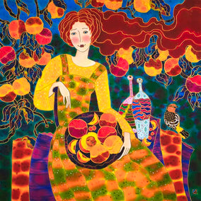 mixed media artwork by Yelena Sidorova titled Peach Harvest Time