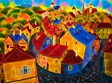 mixed media artwork by Yelena Sidorova titled Red Roofs Prague - 3