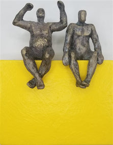 mixed media artwork by Yelitza Diaz titled Couple on Yellow Rectangle