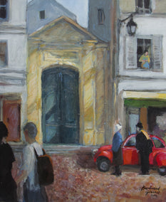 acrylic painting by Bertrand Girard titled Rue Mouffetard