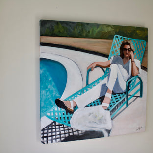 Relaxing at the Pool by Carey Parks |  Side View of Artwork 