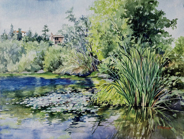 watercolor painting by Catherine McCargar titled Waterlilies on Lake Temescal