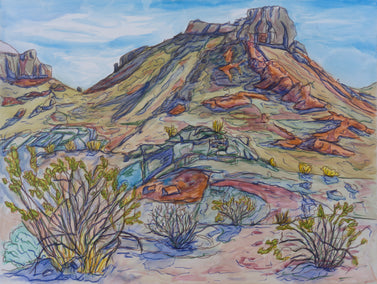 mixed media artwork by Crystal DiPietro titled Small Butte with Creosote