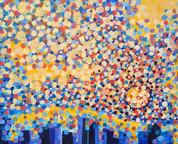 acrylic painting by Diana Elena Chelaru titled Star over the City