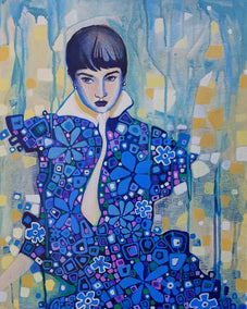 acrylic painting by Diana Elena Chelaru titled Woman Contemplating