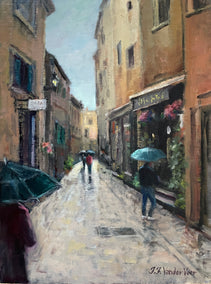 oil painting by Faye Vander Veer titled A Gentle Rain (Rovinj, Croatia)