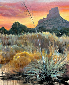 mixed media artwork by Heather Foster titled Sedona Sunset with Yucca