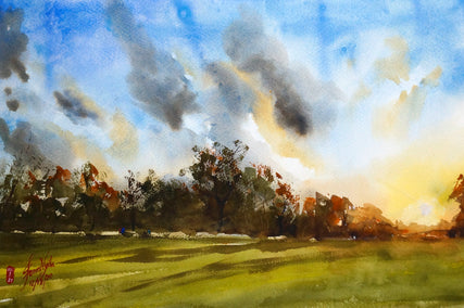 watercolor painting by James Nyika titled Fairwood Park Sunset