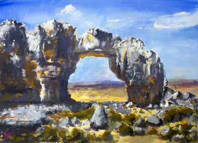 watercolor painting by James Nyika titled Wolfburg Arch