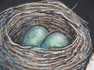 Illuminated Nest-Green Eggs by Jennifer Ross |   Closeup View of Artwork 