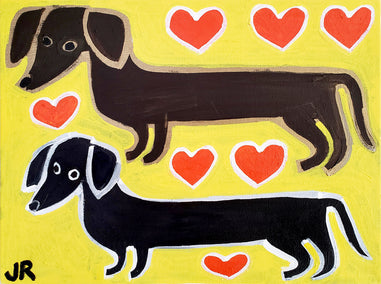 acrylic painting by Jessica JH Roller titled Dachshunds and Hearts