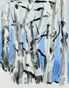 acrylic painting by JoAnn Golenia titled Trees in Snow