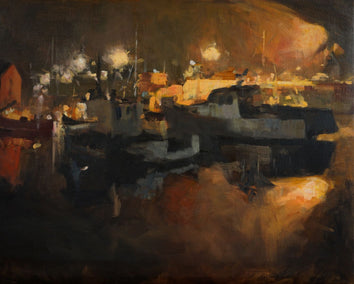 oil painting by Jonelle Summerfield titled Nighttime in Rockport, MA