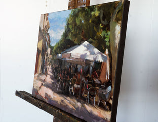 Sidewalk Cafes in Puente La Reina by Jonelle Summerfield |  Side View of Artwork 