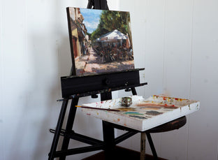 Sidewalk Cafes in Puente La Reina by Jonelle Summerfield |  Context View of Artwork 