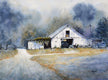 Original art for sale at UGallery.com | The White Barn by Judy Mudd | $800 | watercolor painting | 11' h x 15' w | thumbnail 1