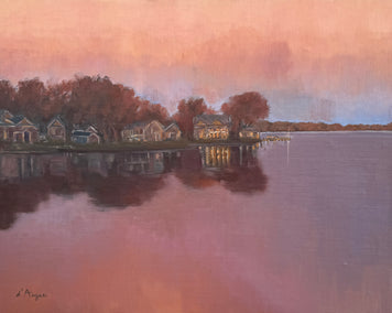 oil painting by Karen d’Angeac Mihm titled Evening on the Lake