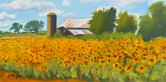 oil painting by Karen d’Angeac Mihm titled Field of Sunflowers