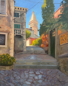 oil painting by Karen d’Angeac Mihm titled The Old Town, Rovinj