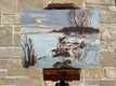 Original art for sale at UGallery.com | Winter at the Lake by Karen d’Angeac Mihm | $625 | oil painting | 12' h x 16' w | thumbnail 3