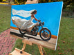 Original art for sale at UGallery.com | Bike and Train by Keith Thomson | $2,200 | oil painting | 16' h x 24' w | thumbnail 2