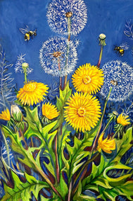 acrylic painting by Kira Yustak titled Dandelions