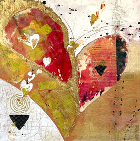 mixed media artwork by Linda Shaffer titled Hearts of Gold