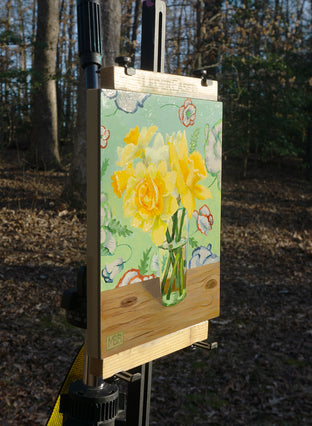 Daffodils on Green by Mary Beatty-Brooks |  Side View of Artwork 