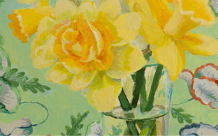 Daffodils on Green by Mary Beatty-Brooks |   Closeup View of Artwork 