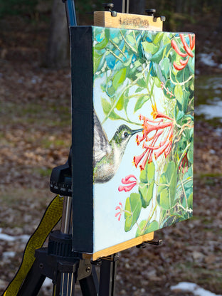 Hummingbird in the Honeysuckle by Mary Beatty-Brooks |  Side View of Artwork 