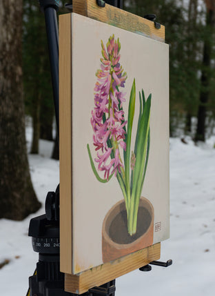 Hyacinth in Clay Pot by Mary Beatty-Brooks |  Side View of Artwork 