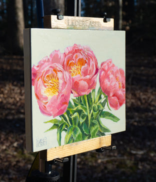 Pink Peonies by Mary Beatty-Brooks |  Side View of Artwork 