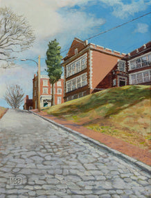 acrylic painting by Mary Beatty-Brooks titled Up 23rd Street, Church Hill, Richmond, VA