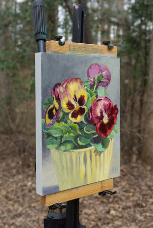 Yellow, Red and Purple Pansies by Mary Beatty-Brooks |  Side View of Artwork 