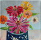 Original art for sale at UGallery.com | Zinnias in a Blue Mug by Mary Beatty-Brooks | $350 | acrylic painting | 8' h x 8' w | thumbnail 1