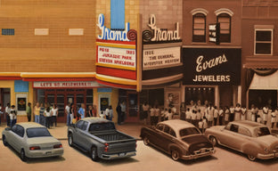 The Grand Theater of Rocky Ford: Yesterday and Today - Commission by Nick Savides |   Closeup View of Artwork 