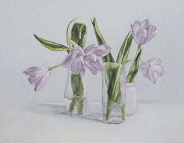 oil painting by Nicole Lamothe titled Pale Purple Tulips