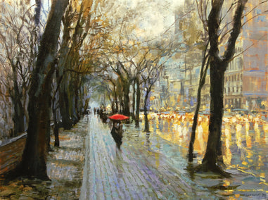 oil painting by Onelio Marrero titled Central Park East Rain