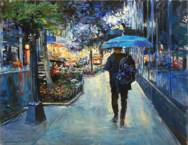 oil painting by Onelio Marrero titled Manhattan Midtown Rain