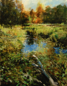 oil painting by Onelio Marrero titled The Brook In Autumn