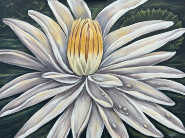 acrylic painting by Pamela Hoke titled White Lotus, Resilience