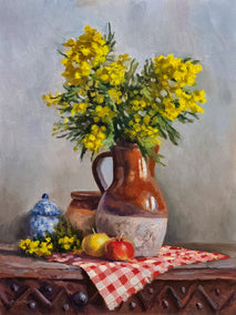 oil painting by Pascal Giroud titled Bouquet de Mimosas