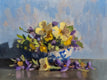 Original art for sale at UGallery.com | Violettes et Primerose by Pascal Giroud | $225 | oil painting | 5.9' h x 7.9' w | thumbnail 1