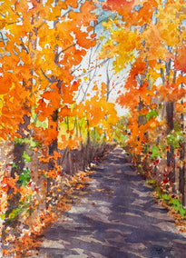 watercolor painting by Patty Phan titled Fall Running