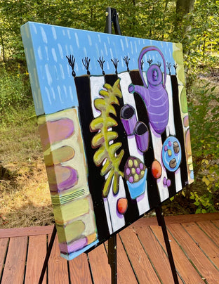 Rainy Day Tea Party by Peg Belcastro |  Side View of Artwork 