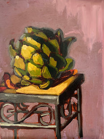 oil painting by Tara Zalewsky-Nease titled Artichoke on Pedestal